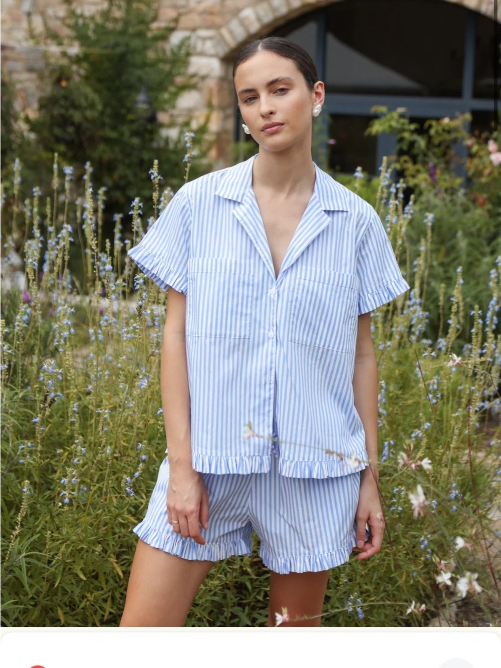 Blue & White Striped Short-Sleeve Button Blouse